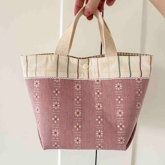 Hand Crafted Handbags - Adorable pink structured mini tote bag for needlework projects